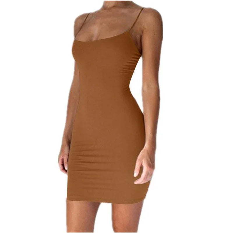 Summer Spaghetti Strap Mini Dress 2026 Women Sexy Bodycon Club Party Dresses Short Female Camisole Solid Black Sheath Sundress
