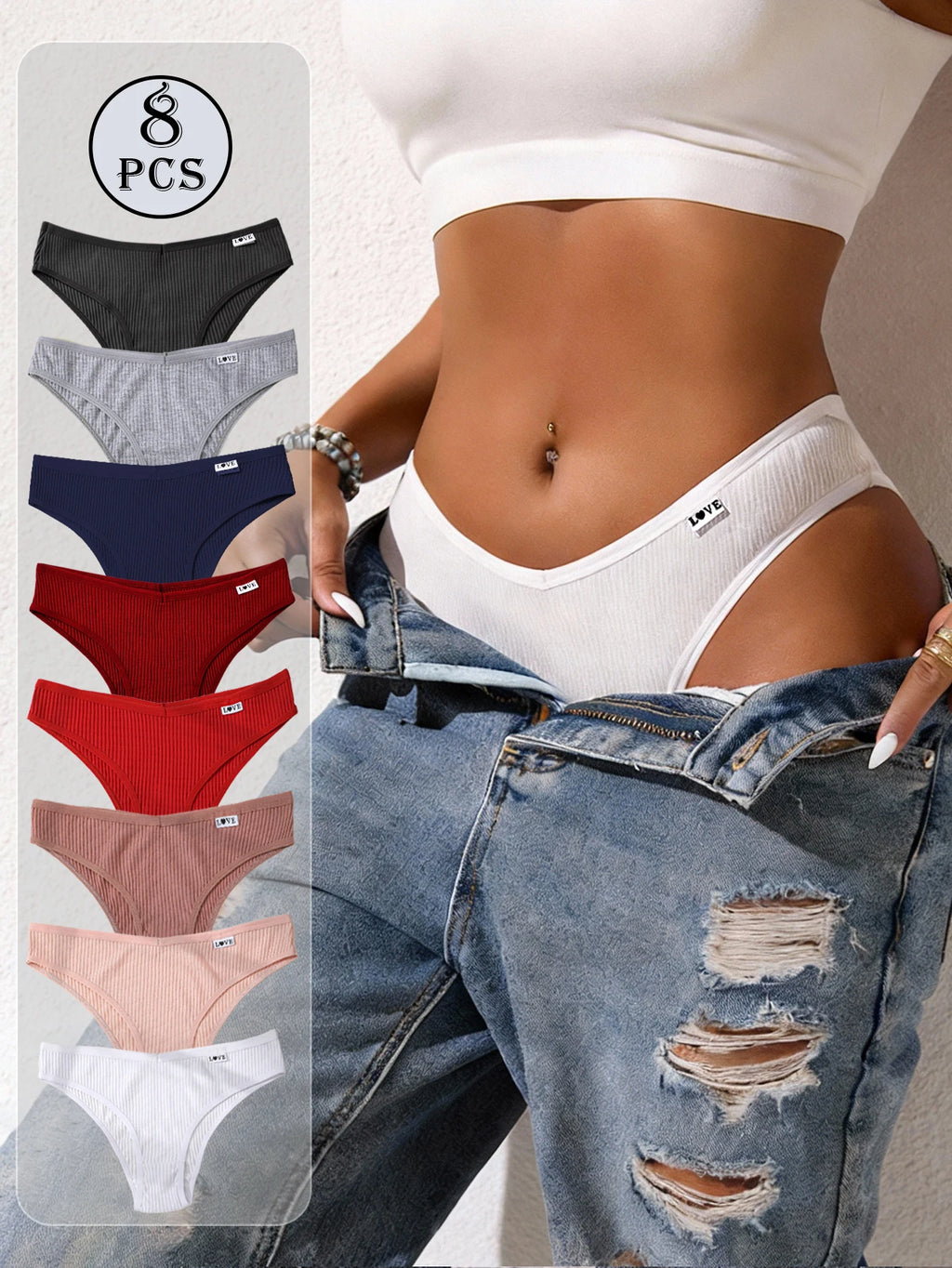 8pc Underwear Women Soft Panties Low-Waist Lingerie V Waist Briefs High Elastic Knickers Comfortable Underpants