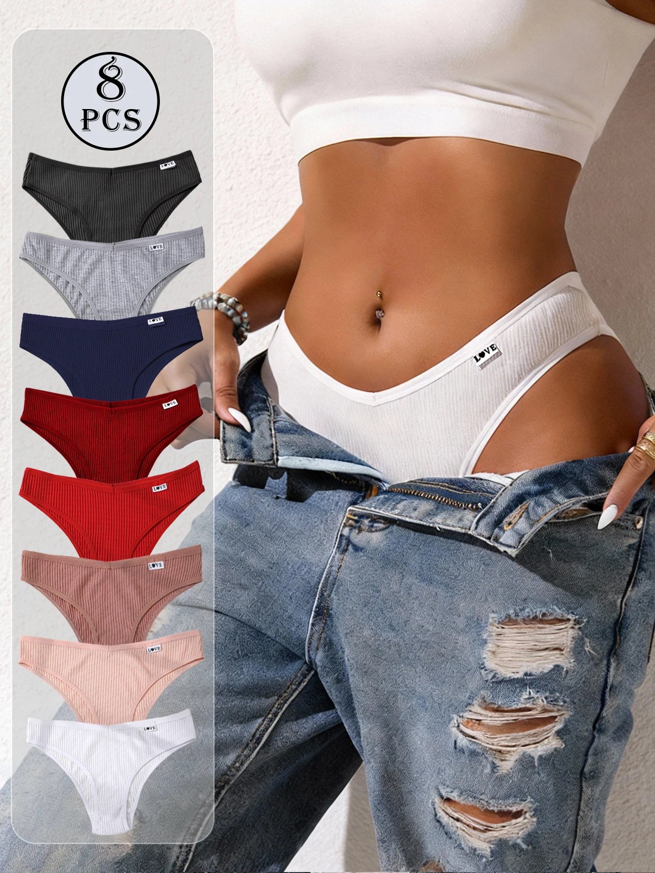 8pc Underwear Women Soft Panties Low-Waist Lingerie V Waist Briefs High Elastic Knickers Comfortable Underpants