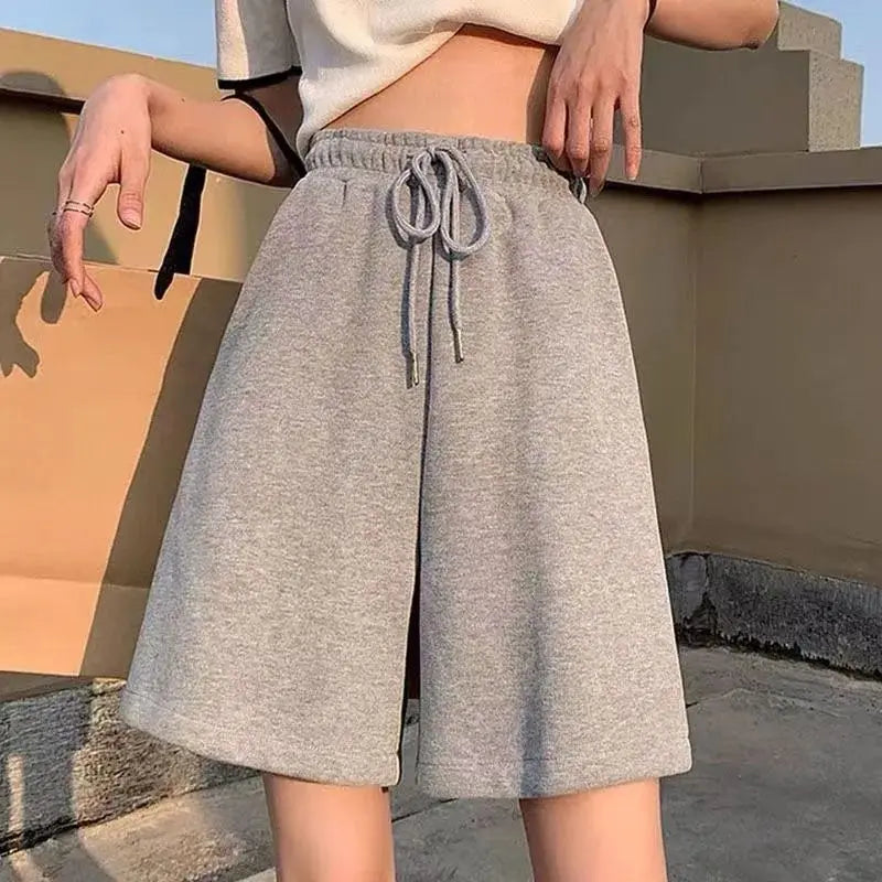 American Style Street Cotton Loose Casual Wide Leg Pants, High Waisted Shorts Suitable for Both Men and Women