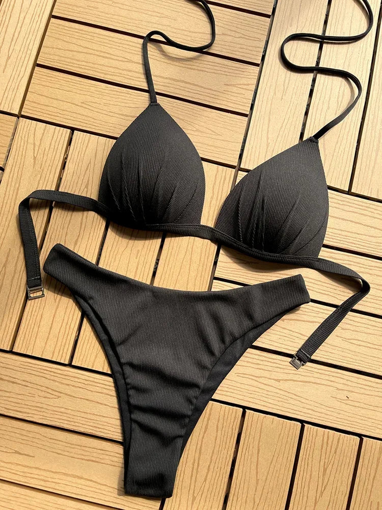2026 Halter Bra Cup Bikini Sexy Swimsuit Female White Swimwear Women Push up Bikini set Brazilian Bathing Suit Bandeau Swim suit