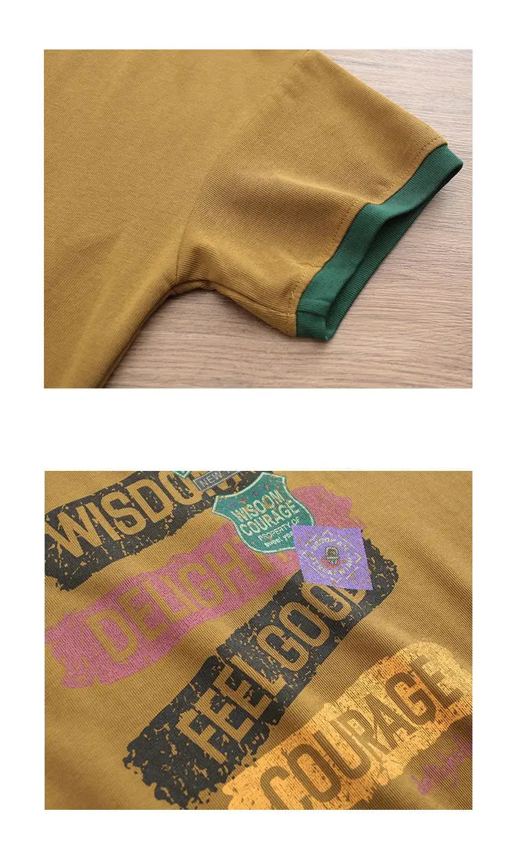 Female Korean Casual Letter Printed Round Neck T-shirt Summer Loose All-match Contrast Color Half Sleeve Tops Womens Clothing