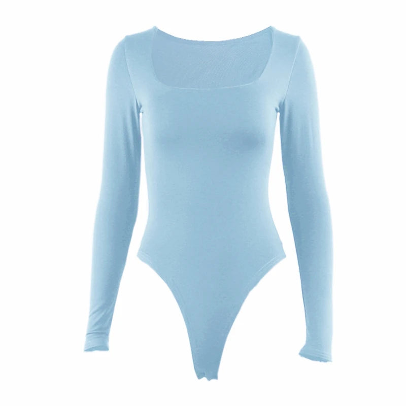 Long Sleeve Bodysuits Spring 2026 Square-Cut Collar Solid Bodycon Elastic Romper Sexy Y2k Women Clothing Fashion Club Party 2520