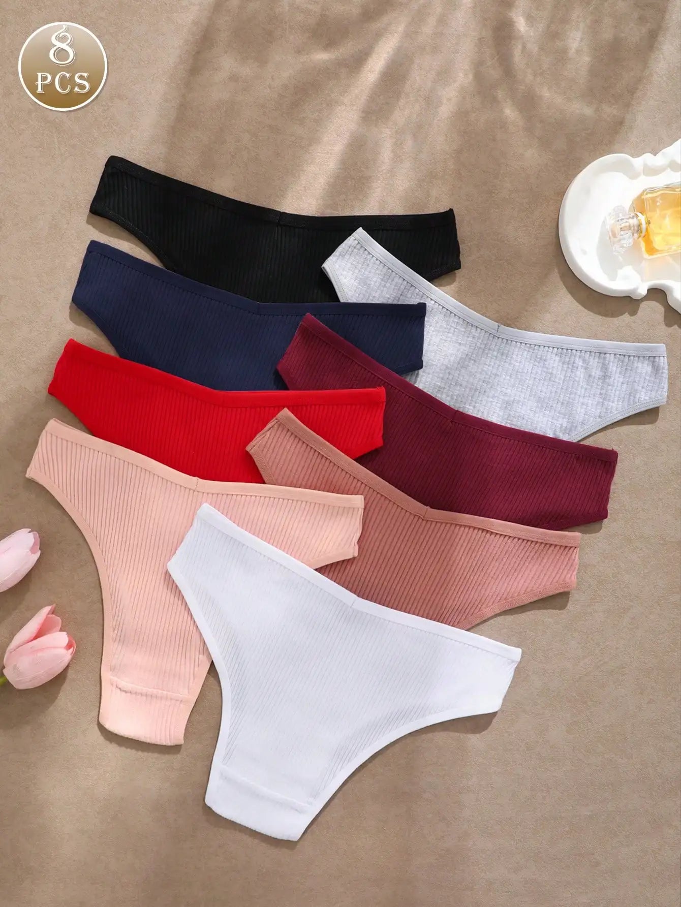 8pc Underwear Women Soft Panties Low-Waist Lingerie V Waist Briefs High Elastic Knickers Comfortable Underpants