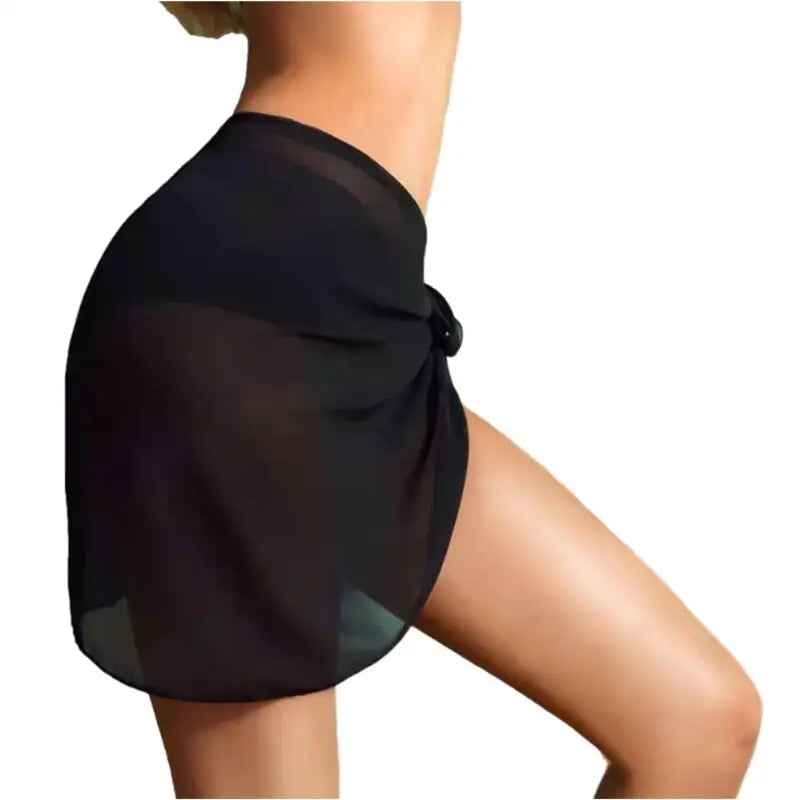 Summer Womens 50x180cm Black Sheer Sarong Beach Cover Up Bikini Wrap Swimsuit Dual-use Swimwear Transparent Shawl Scarf Skirt