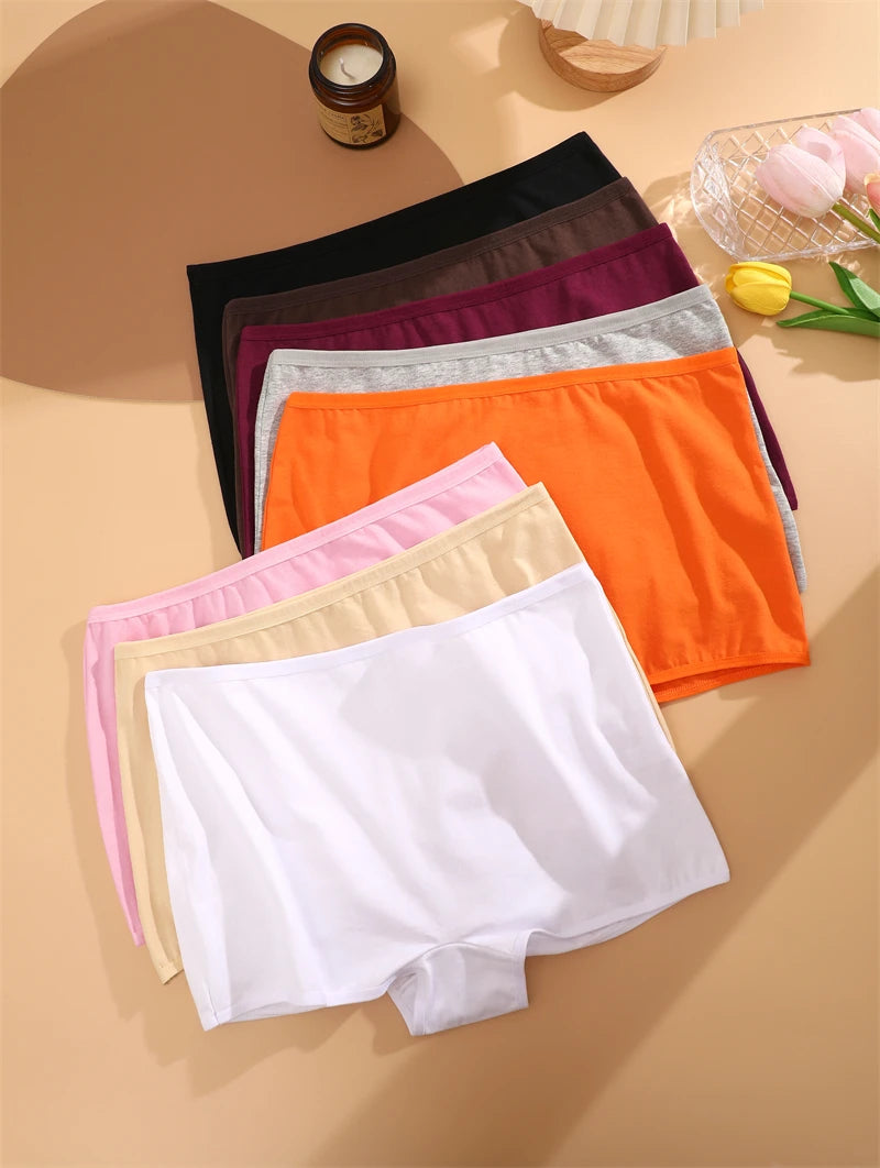 FINETOO 3PCS Women's Cotton Boyshort Panties Breathable Low Waist Solid Colors Underwear Female Casual Sports Boxers Underpants