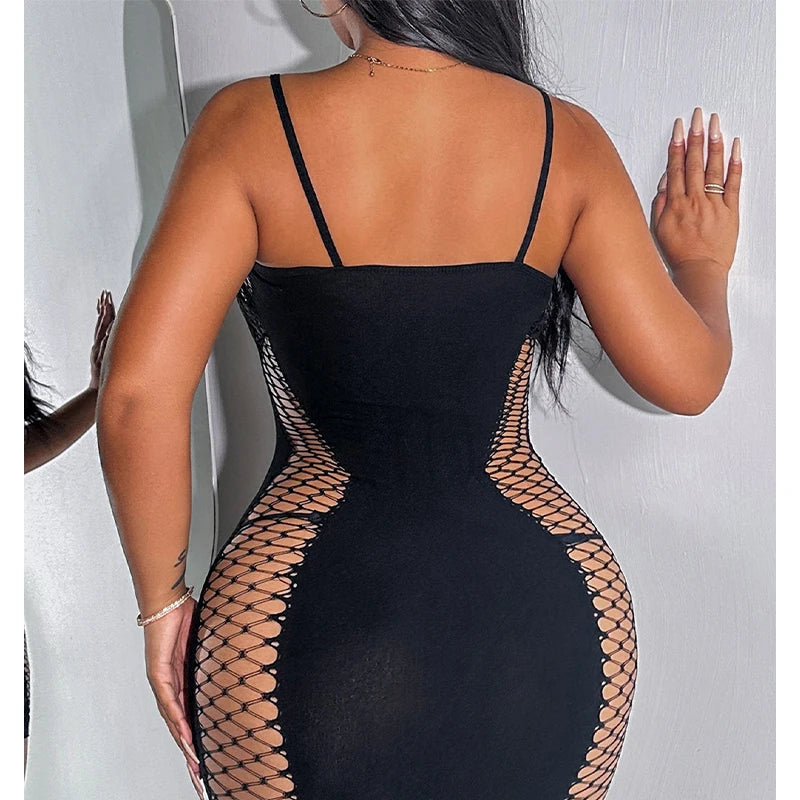 1PC Women Sexy Fishnet Beach Cover Up Hollow Out Bodycon Dress See Through Summer Swimwear
