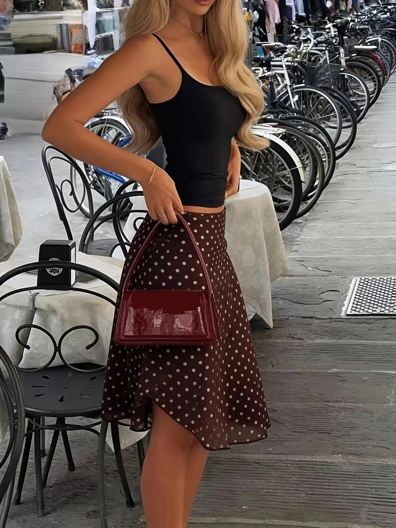 Elegant Directed Women's Spring Summer New Vintage Mesh Fabric Polka Dot Print Loose Casual Midi Skirt
