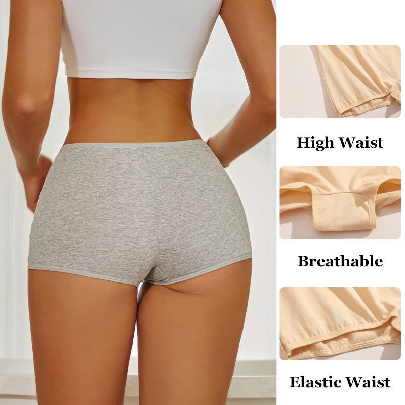 FINETOO 3PCS Women's Cotton Boyshort Panties Breathable Low Waist Solid Colors Underwear Female Casual Sports Boxers Underpants