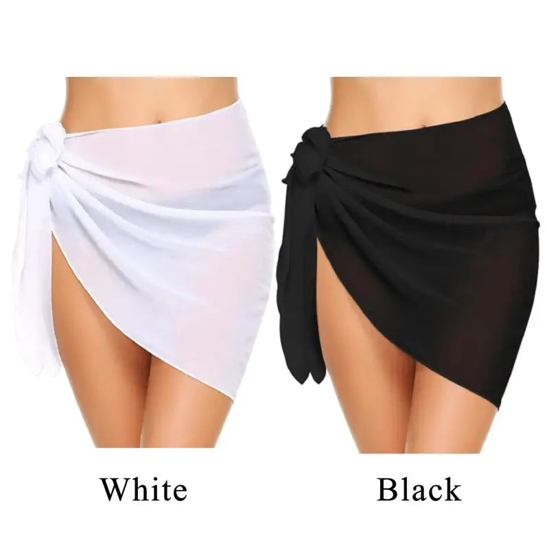 Summer Womens 50x180cm Black Sheer Sarong Beach Cover Up Bikini Wrap Swimsuit Dual-use Swimwear Transparent Shawl Scarf Skirt