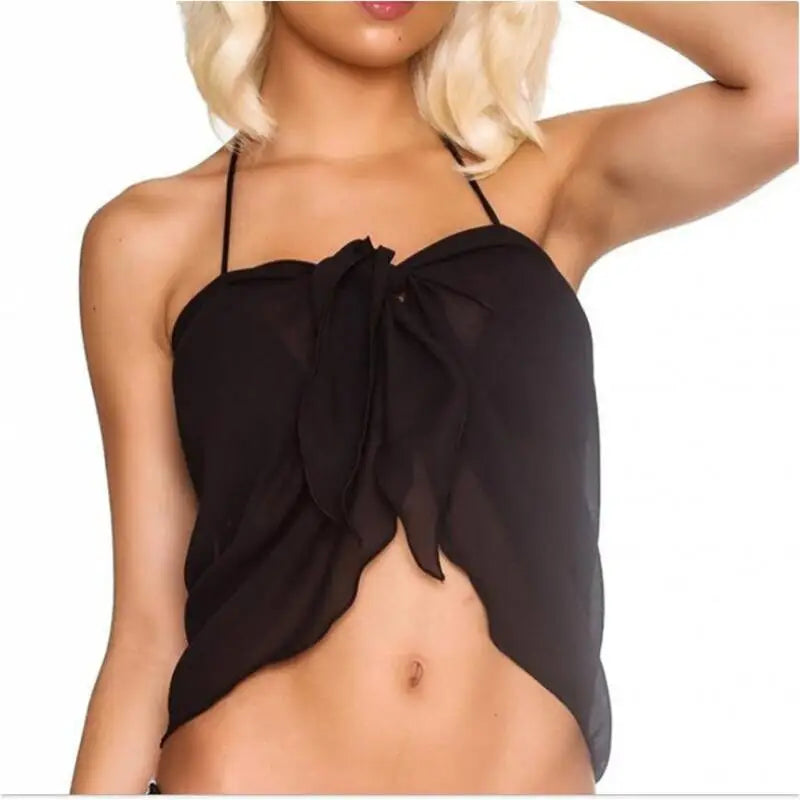 Summer Womens 50x180cm Black Sheer Sarong Beach Cover Up Bikini Wrap Swimsuit Dual-use Swimwear Transparent Shawl Scarf Skirt
