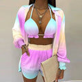 2026 New Bathing Suit Shorts Cover Up Summer Three Pieces Swimwear Sexy Beachwear High Waist Bikini Set Print Women's Swimsuit