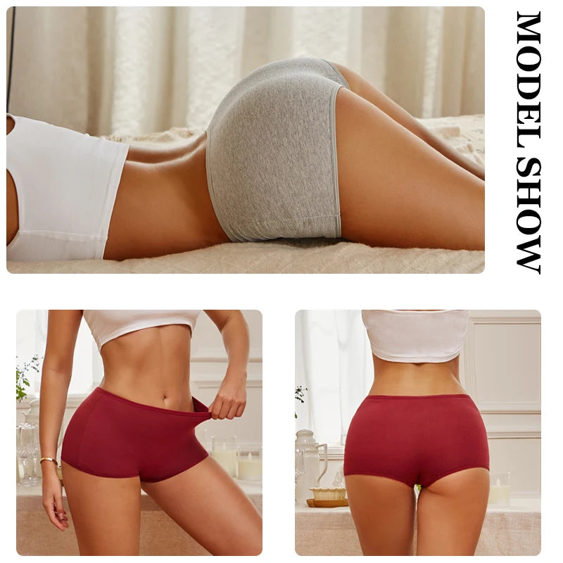 FINETOO 3PCS Women's Cotton Boyshort Panties Breathable Low Waist Solid Colors Underwear Female Casual Sports Boxers Underpants