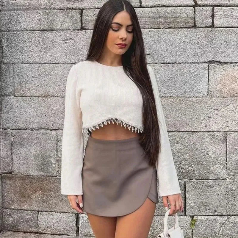 HXAO Women's Skirt Shorts Summer Beige Black Skirt Pants Woman Office High Waist Skort For Women Asymmetrical Pink Brown Skirt