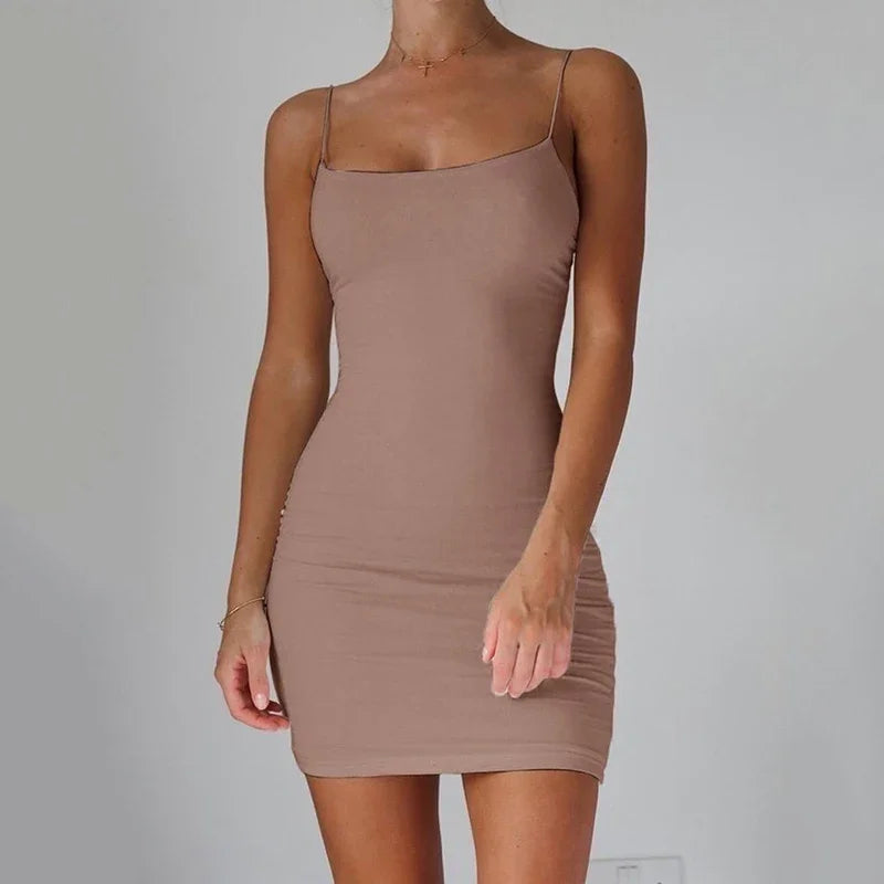 Summer Spaghetti Strap Mini Dress 2026 Women Sexy Bodycon Club Party Dresses Short Female Camisole Solid Black Sheath Sundress