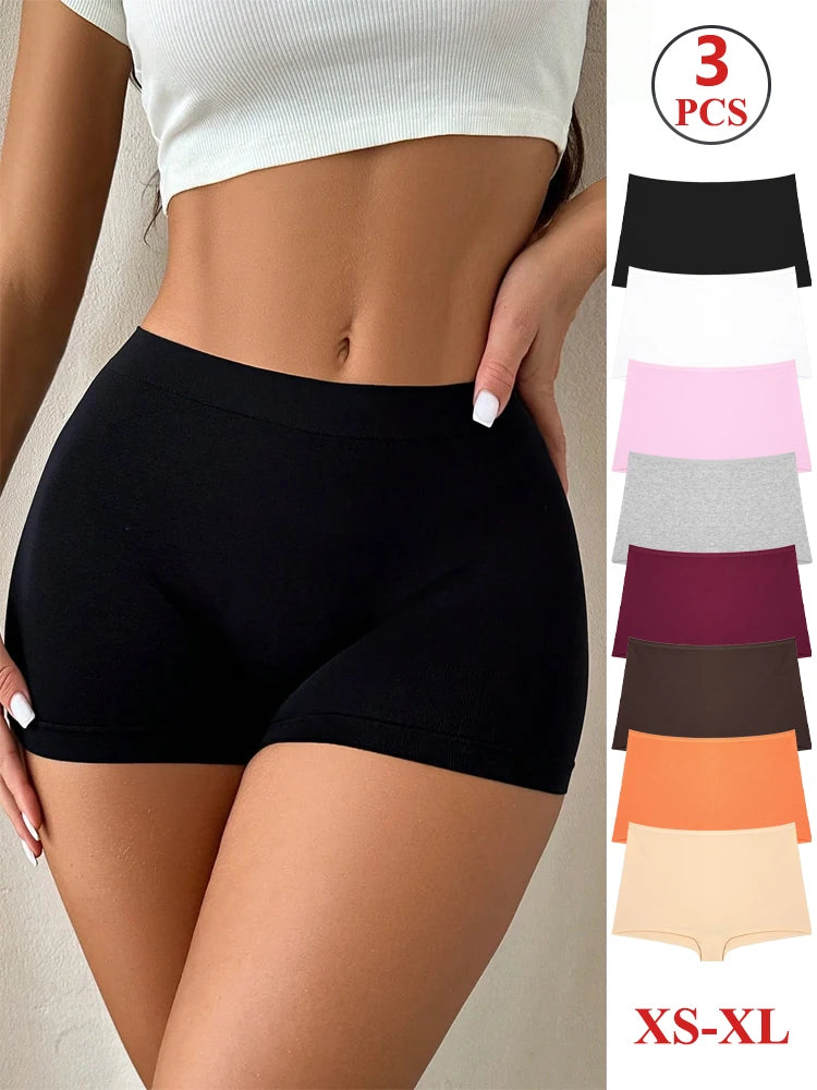 FINETOO 3PCS Women's Cotton Boyshort Panties Breathable Low Waist Solid Colors Underwear Female Casual Sports Boxers Underpants