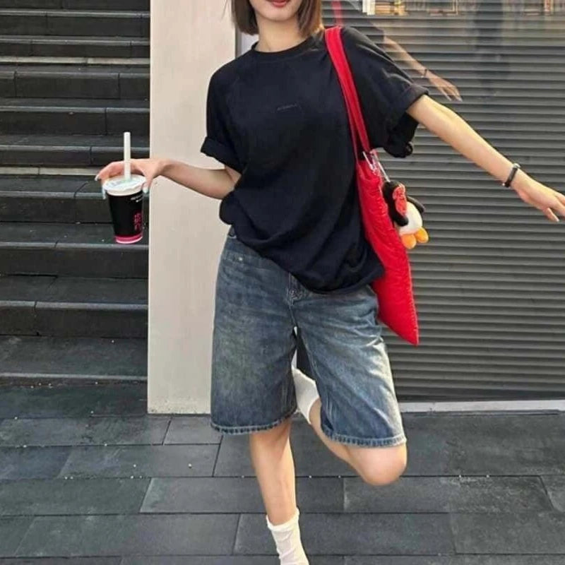 Spring Summer Women Casual Denim Shorts Fashion Female Wide Leg Short Jeans Knee Lenght Denim Pant Women High Waist Shorts Girls